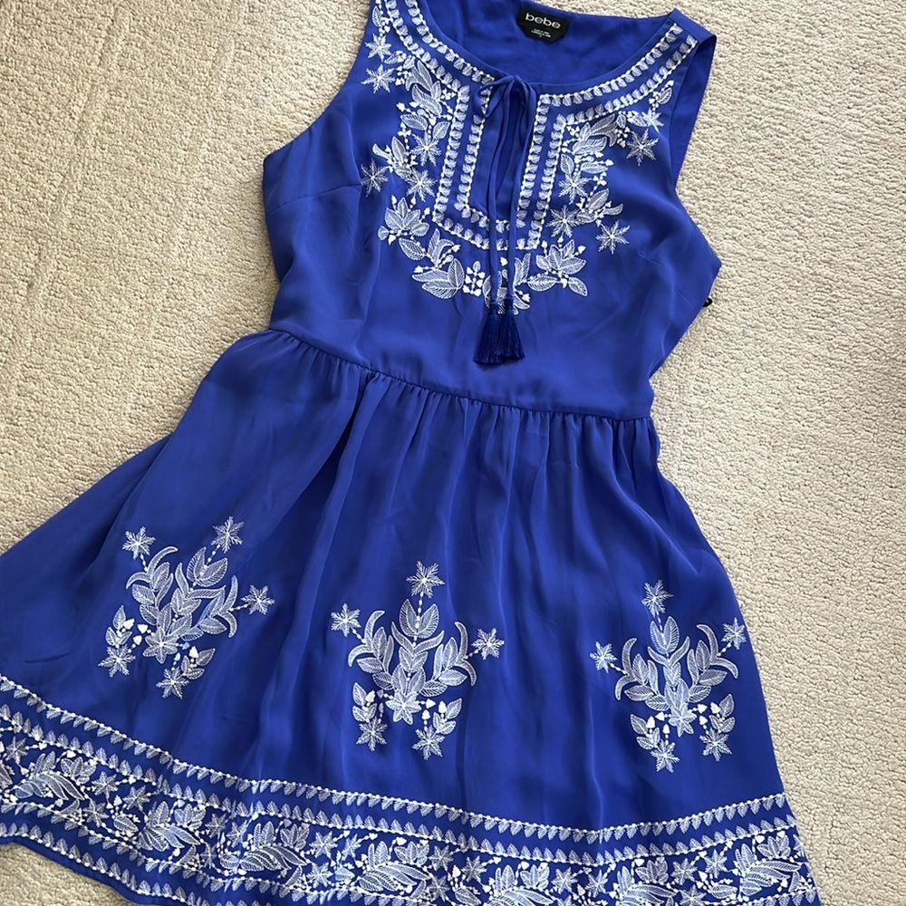 Bebe like new Periwinkle Blue Embroidered Sleeveless Dress - Picture 4 of 11